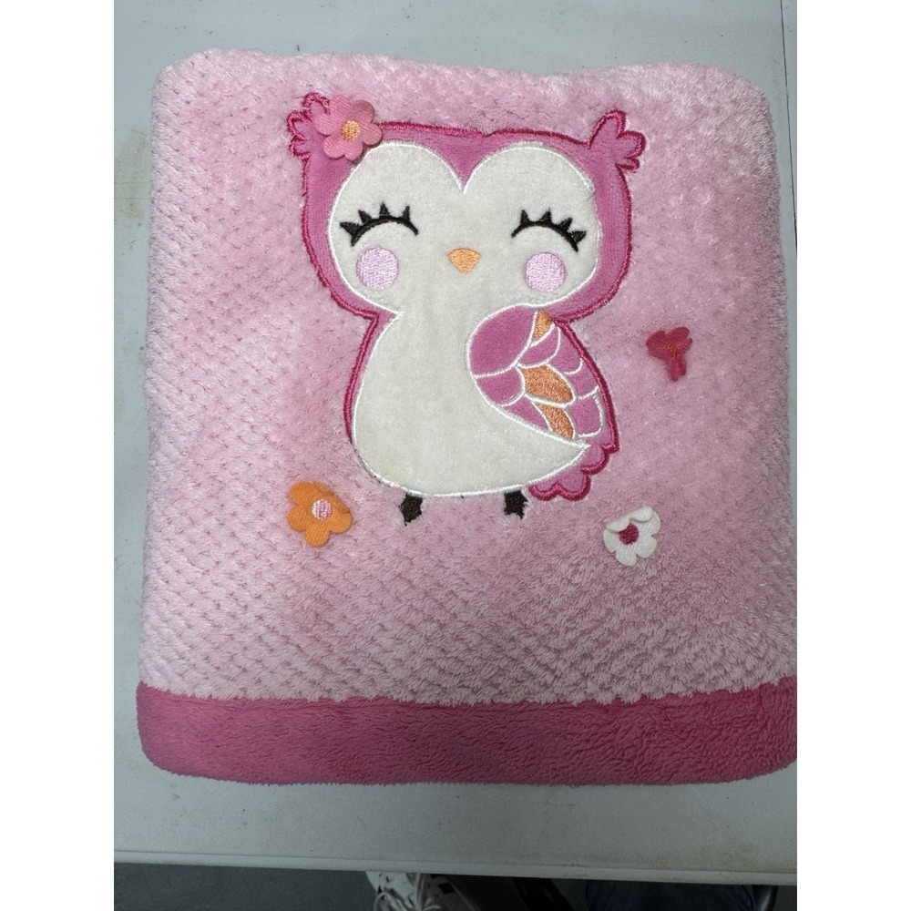 Carters Pink Baby Blanket Embroidered Owl Textured 3D Flowers Lovey  Security